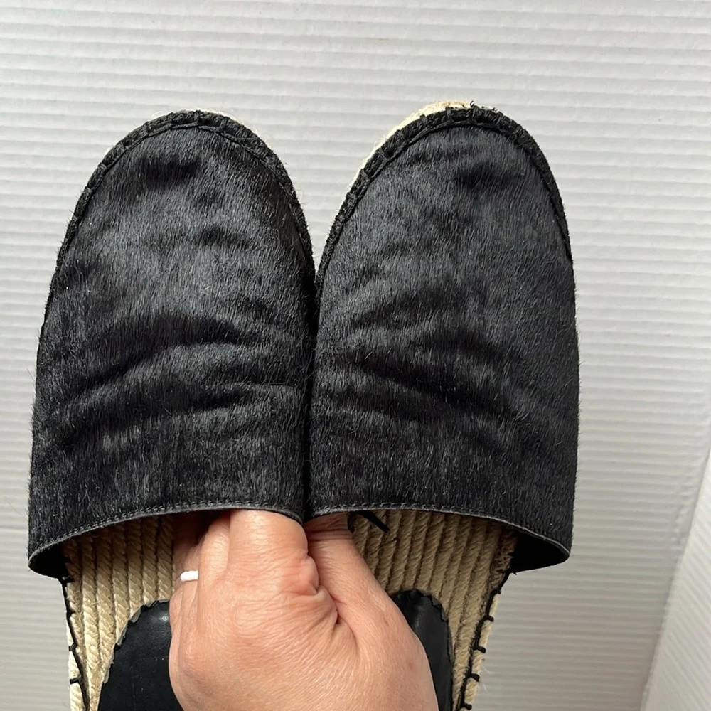 Gap Black Calf Hair Espadrille Slide-On Mules Size 8.5
